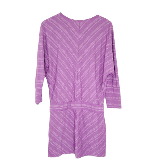 Athleta Sparklelust Stripe Dress S Purple Metallic Drop Waist Dolman - Picture 2 of 10